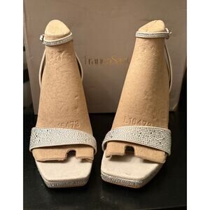 FRANCO SARTO L DAFFY 2 SILVER RHINESTONE OPEN TOE SHOES SIZE 9 M NWIB